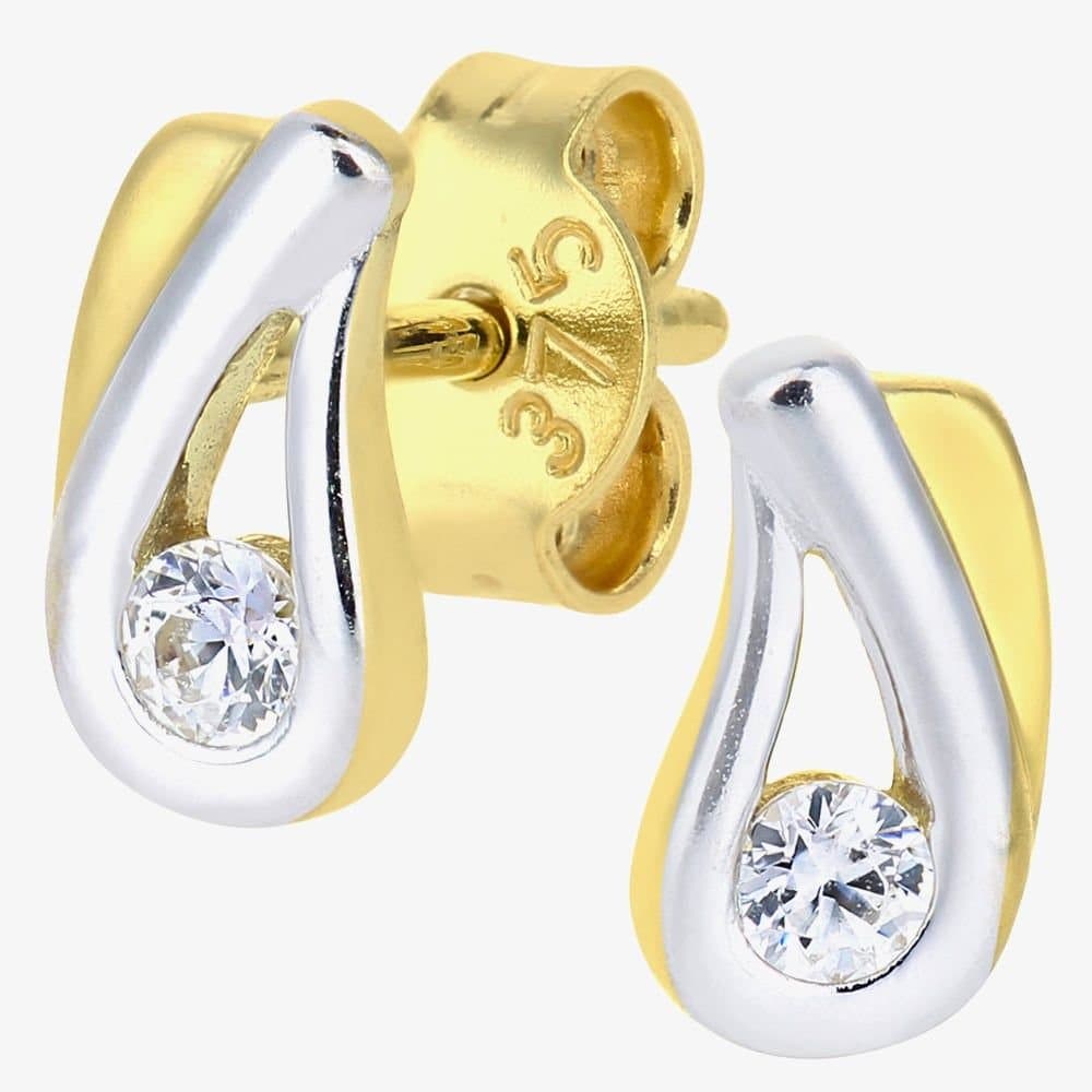T.H.Baker T.H.Baker Women's 9ct Two-Colour Teardrop Cubic Zirconia Stud Earrings E1610YW in Gold