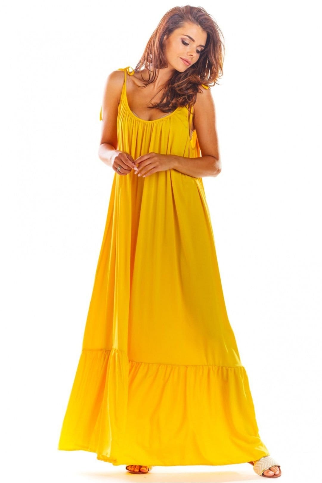 Love Lace Love Lace Women's Airy Viscose Flounce Loose Back Neck Dress in Yellow - 1