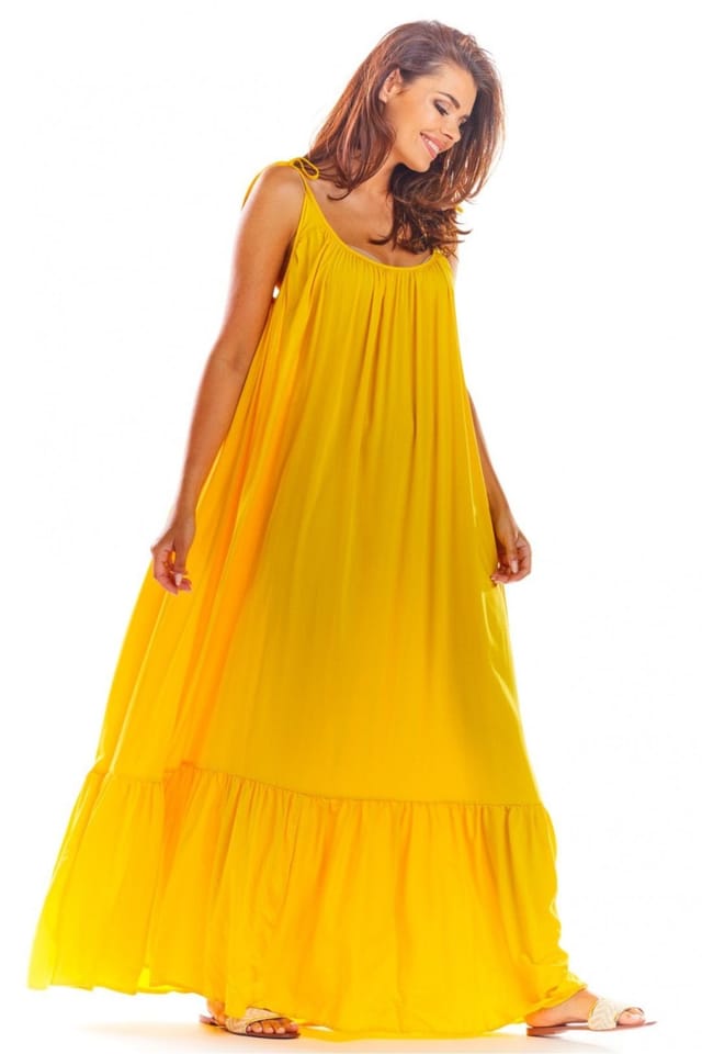 Love Lace Love Lace Women's Airy Viscose Flounce Loose Back Neck Dress in Yellow - 2