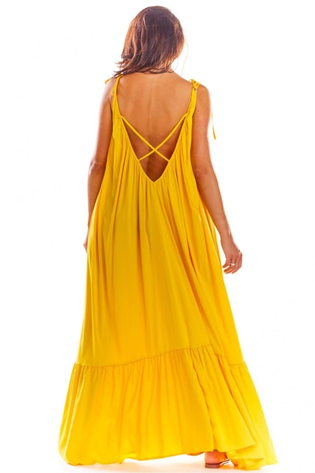 Love Lace Love Lace Women's Airy Viscose Flounce Loose Back Neck Dress in Yellow - 3