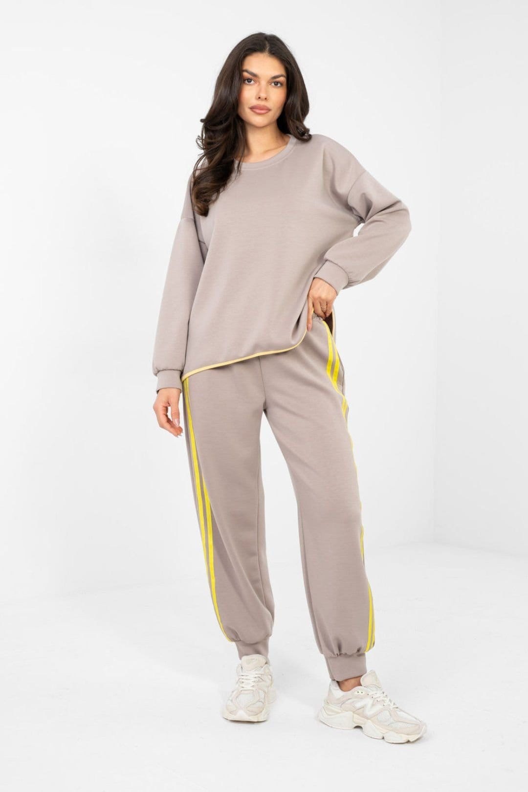 Love Lace Taupe Sweatshirt & Pants Tracksuit Set