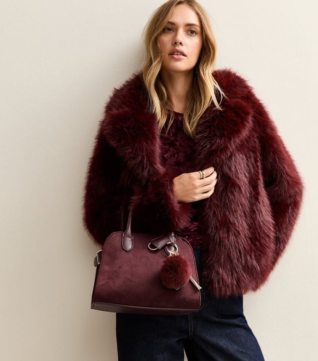 New Look Burgundy Faux Suede Small Shopper Bag Vegan New Look - 2