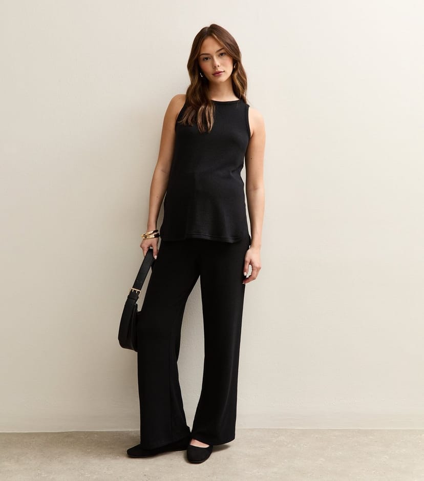 New Look Women's Maternity Black Textured Wide Leg Trousers New Look - 1