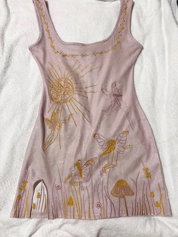 EGO embroidered sparkly pink hourglass dress fairycore 10