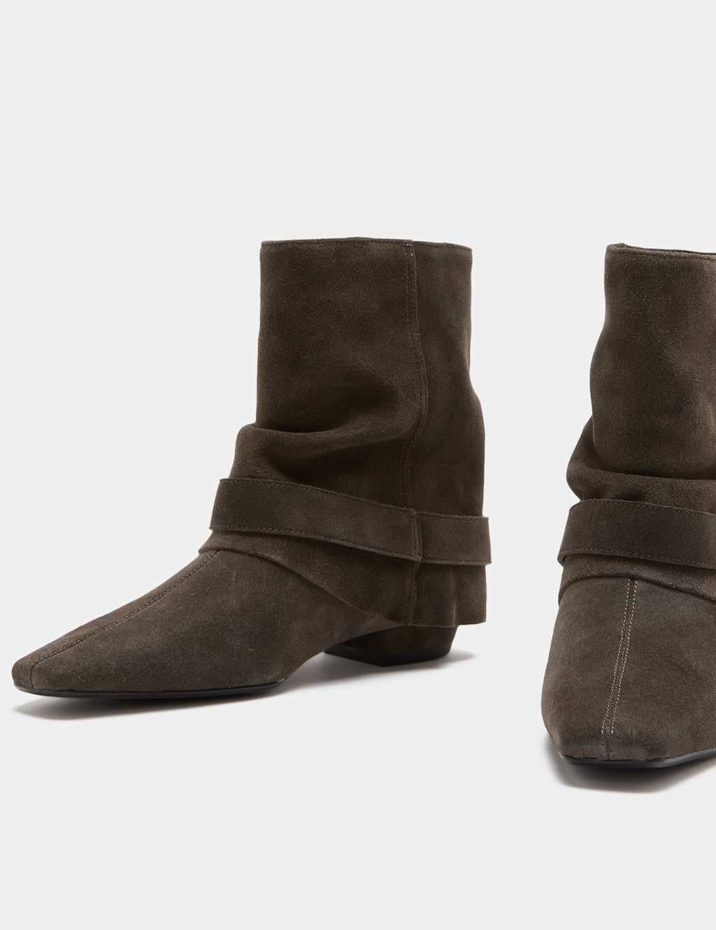 Marks & Spencer M&S Suede Buckle Slouch Block Heel Ankle Boots Dark Grey