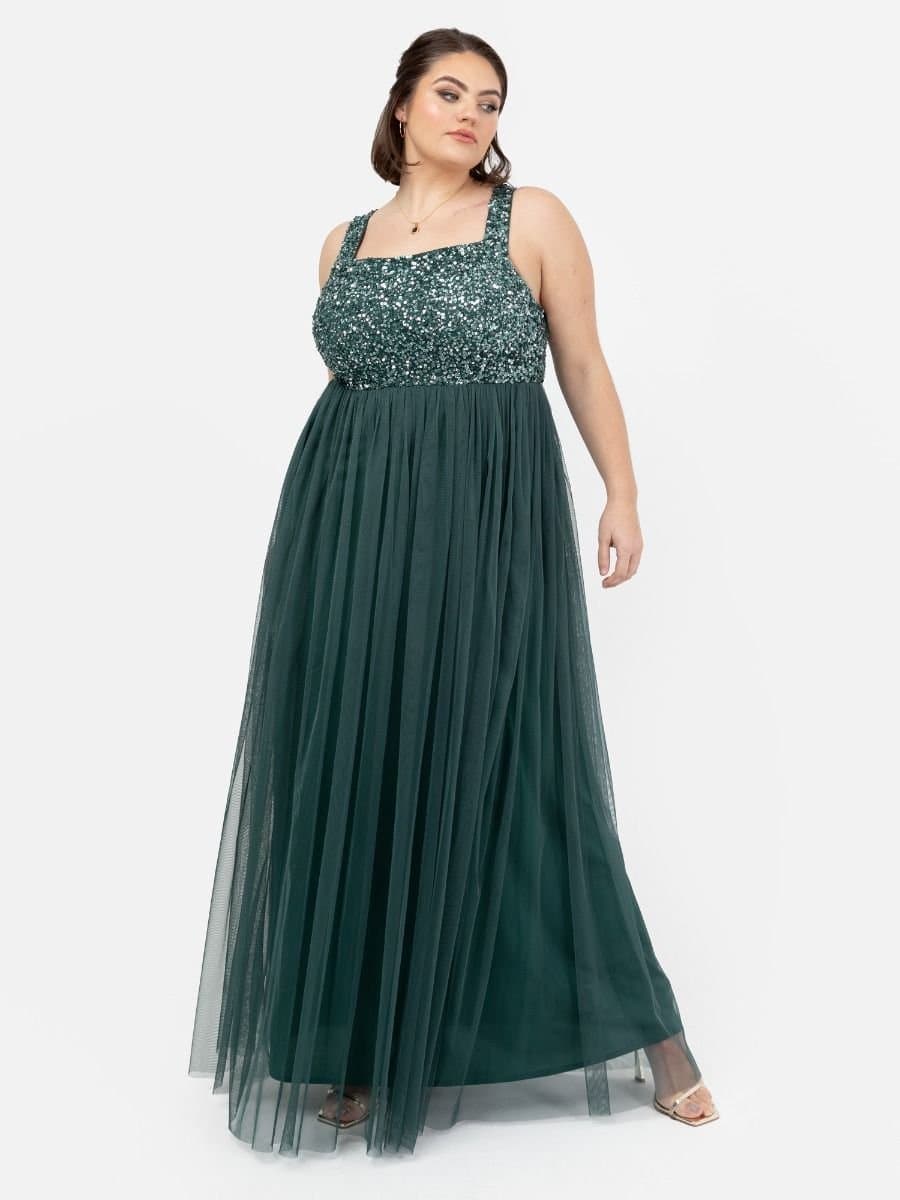 Maya Deluxe Maya Deluxe Women's Embellished Strappy Maxi Dress in Emerald