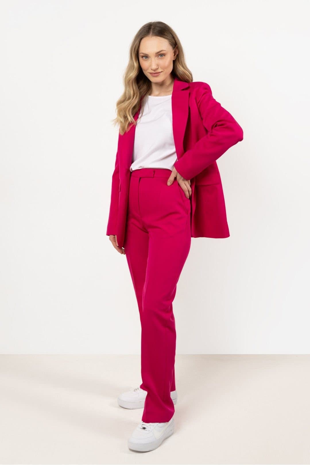 Love Lace Love Lace Women's Elegant Formal Creased Straight Trousers in Fuchsia