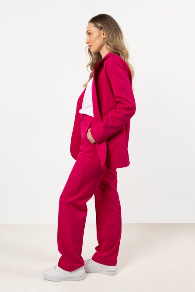 Love Lace Love Lace Women's Elegant Formal Creased Straight Trousers in Fuchsia - 2
