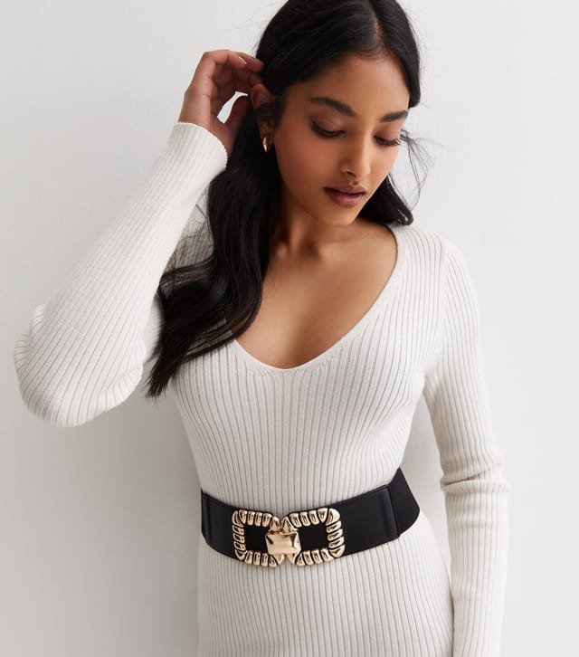 New Look Black Square Buckle Stretch Belt New Look - 2