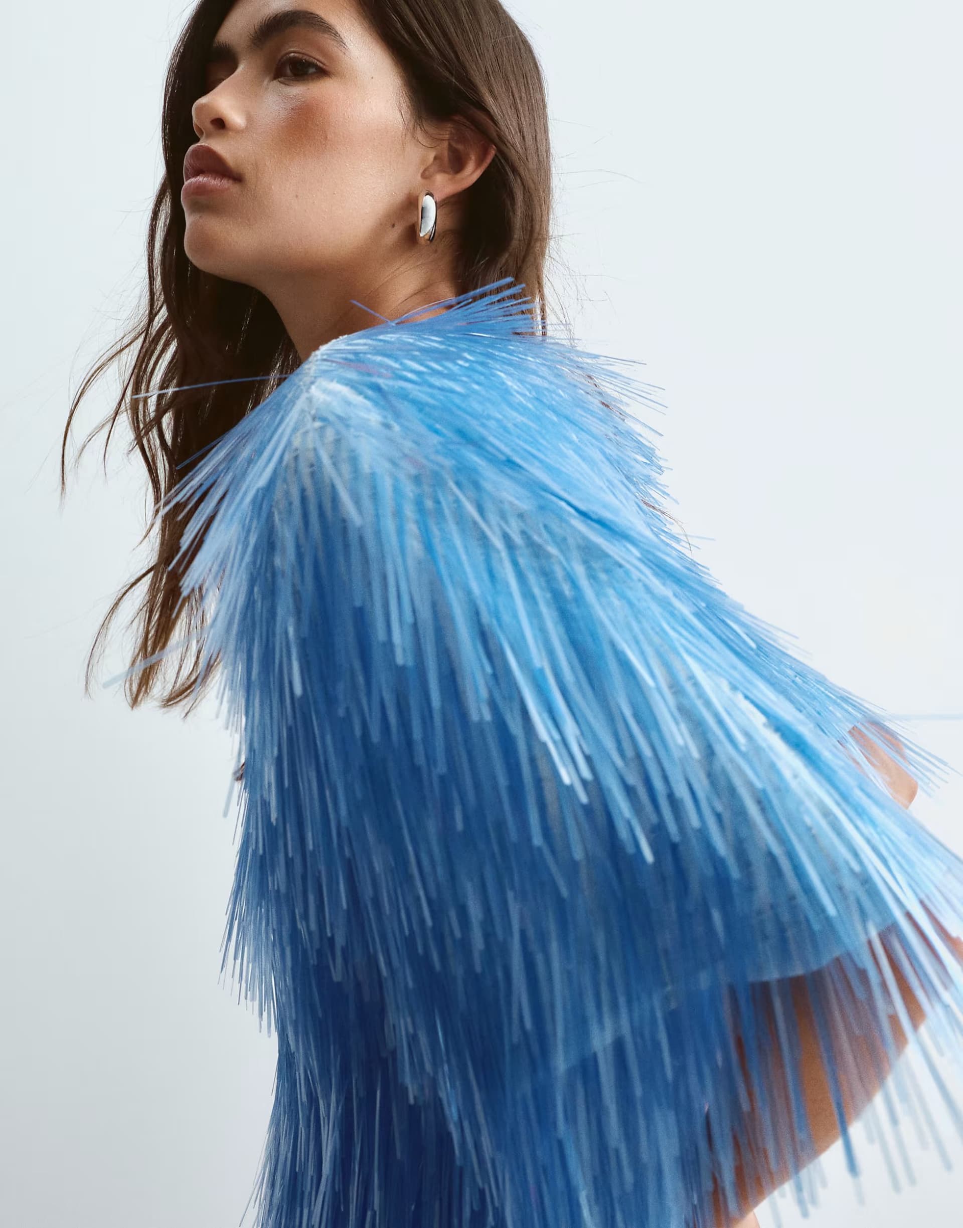 ASOS ARRANGE all over shard sequin strong shoulder t-shirt in pale blue