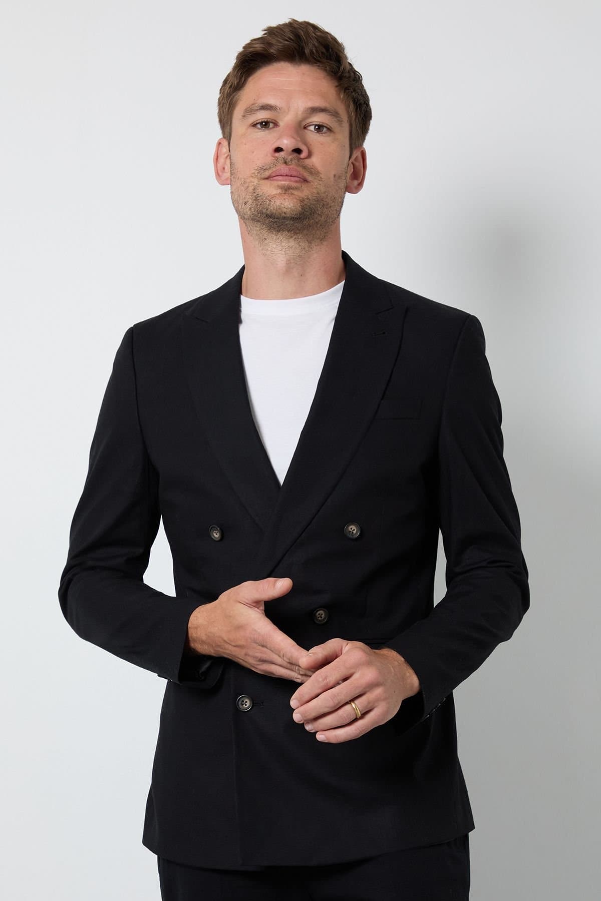 Burton Burton Men's Black Linen Double Breasted Suit Jacket