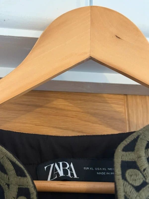 Zara Zara Black Green Abstract Floral Leaf Print Embroidered Geometric Mosaic Trim Waistcoat Gilet