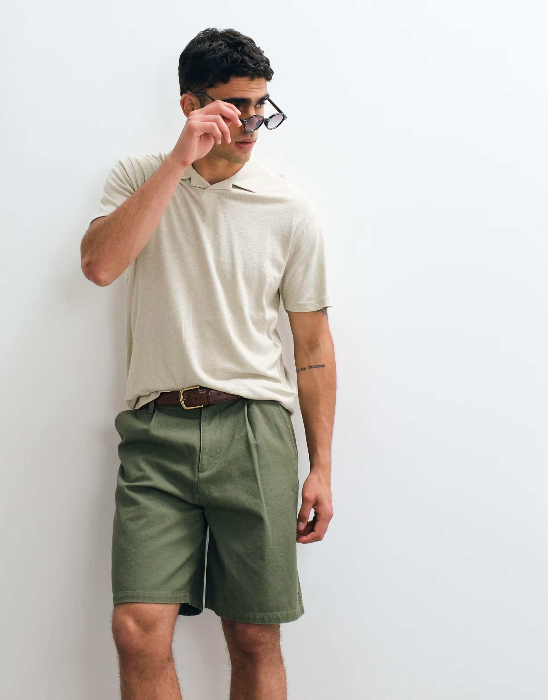 ASOS ASOS DESIGN regular fit revere polo in light green with linen