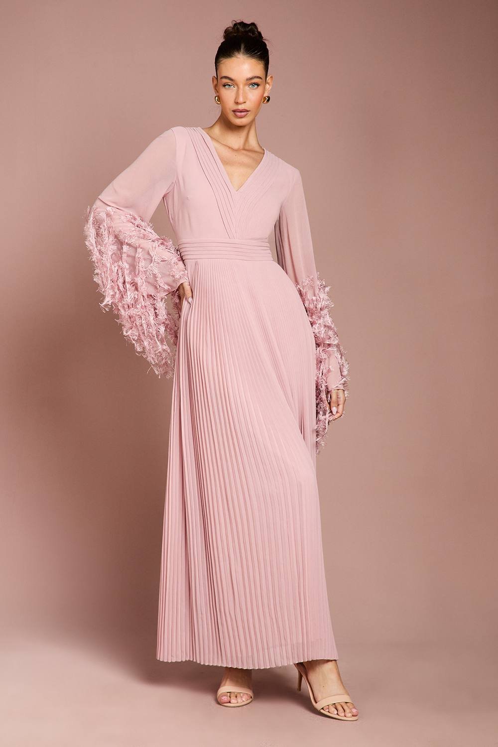 Coast Coast Women's Feather Cuff V Neck Georgette Maxi Dress in Blush - 2