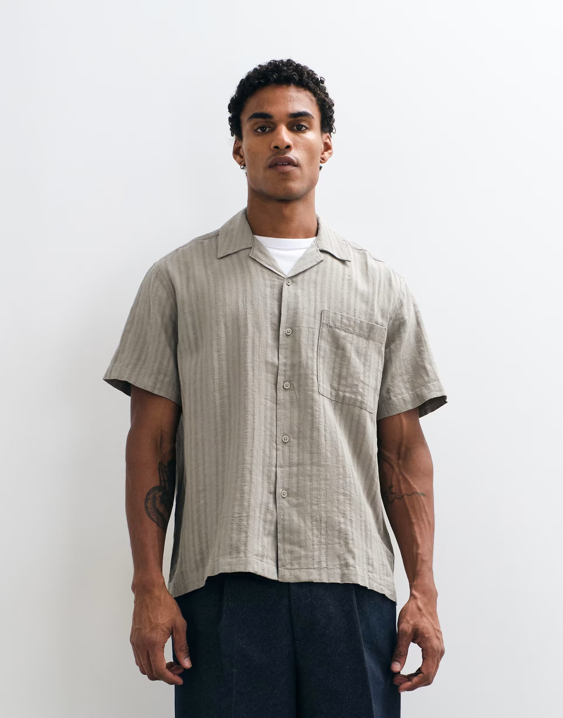 ASOS ONLY & SONS linen blend textured short sleeve shirt co-ord in sage green
