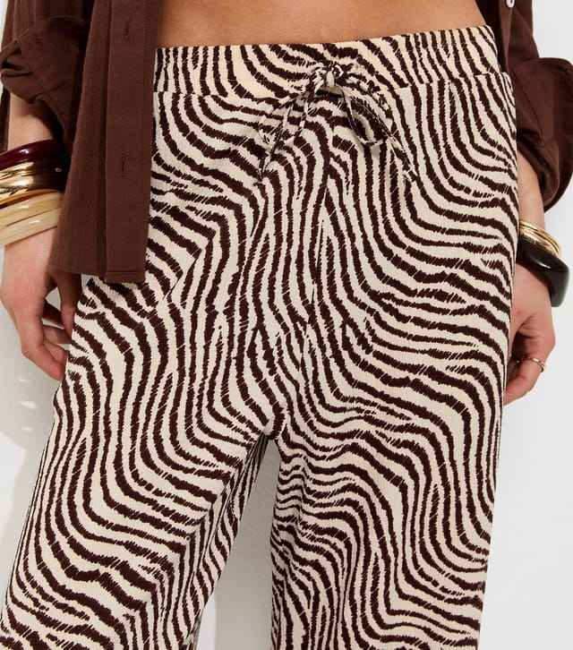New Look Women's Brown Zebra Print Crinkle Texture Wide Leg Trousers New Look - 2