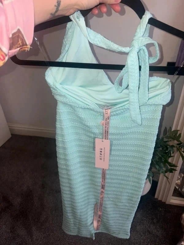 Oh Polly Oh Polly - aqua green crochet halter neck midi dress