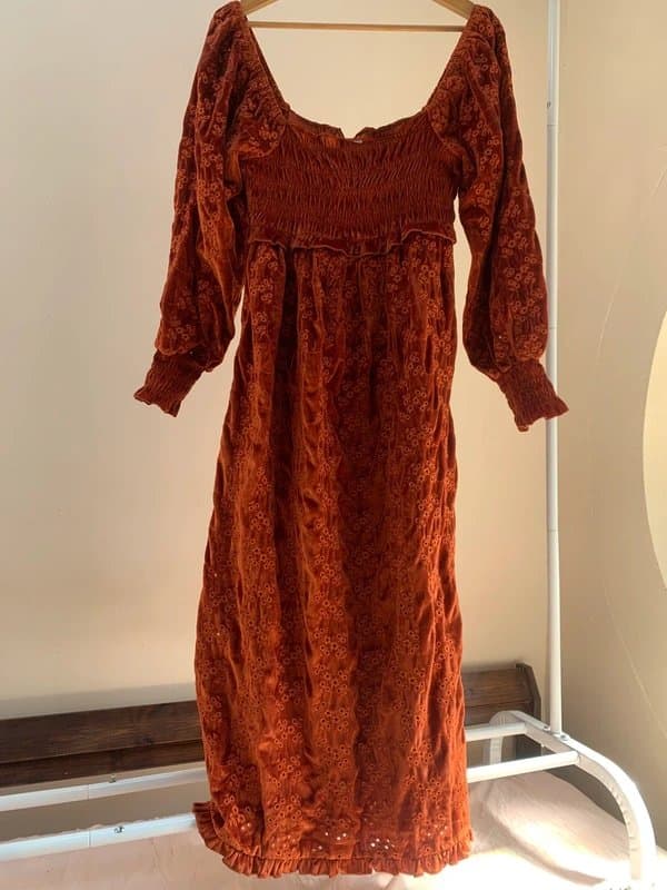 ASOS Design Amazing quality burnt orange broderie anglaise velvet maxi dress