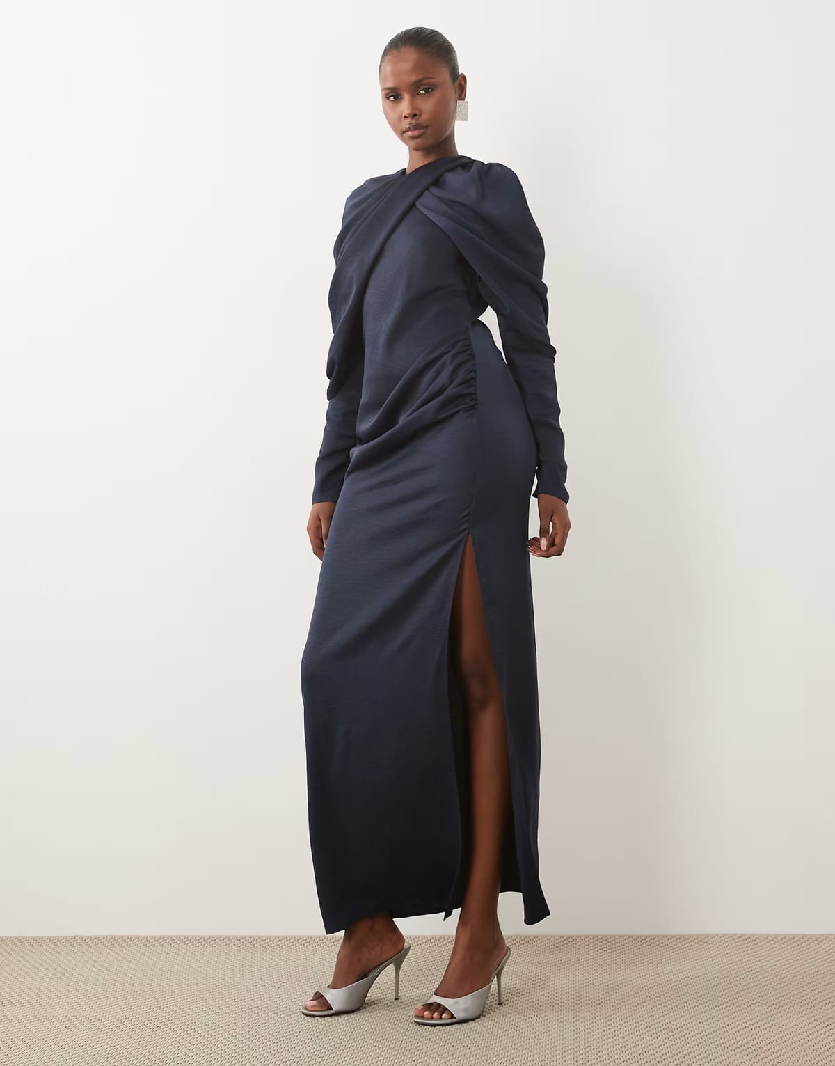 ASOS ASOS DESIGN cross neck gathered maxi dress with draped sleeves in navy - 1