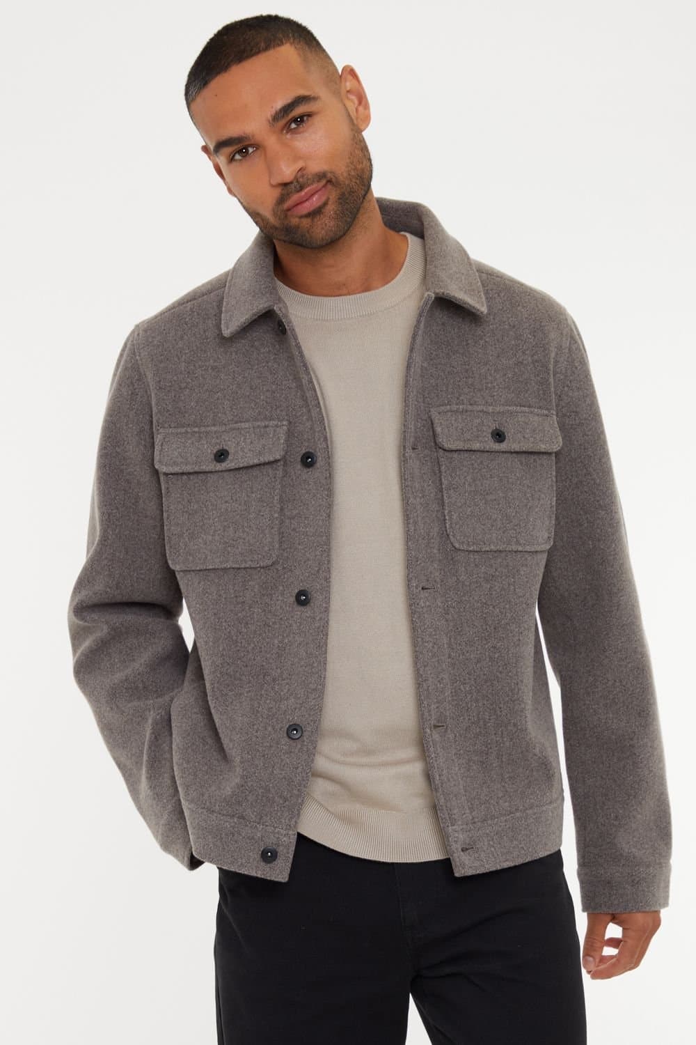 Threadbare Threadbare Men's 'Crunch' Brushed Button Up Shacket in Taupe