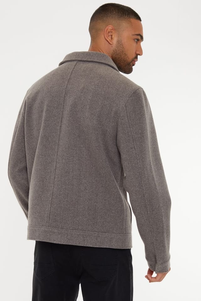 Threadbare Threadbare Men's 'Crunch' Brushed Button Up Shacket in Taupe - 2