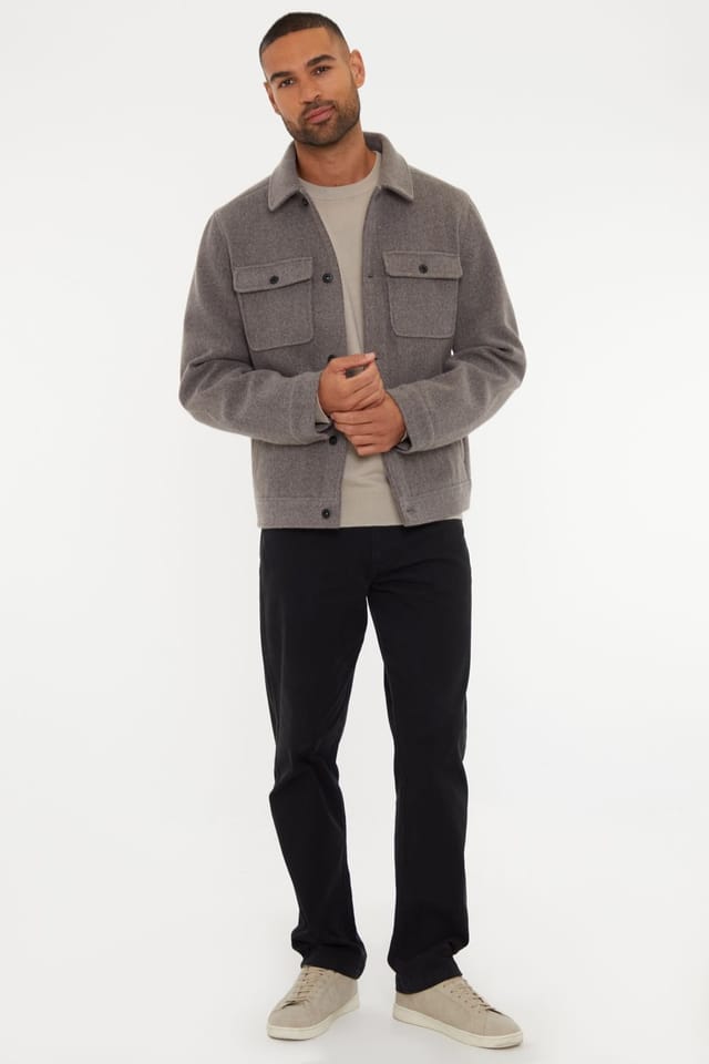 Threadbare Threadbare Men's 'Crunch' Brushed Button Up Shacket in Taupe - 3