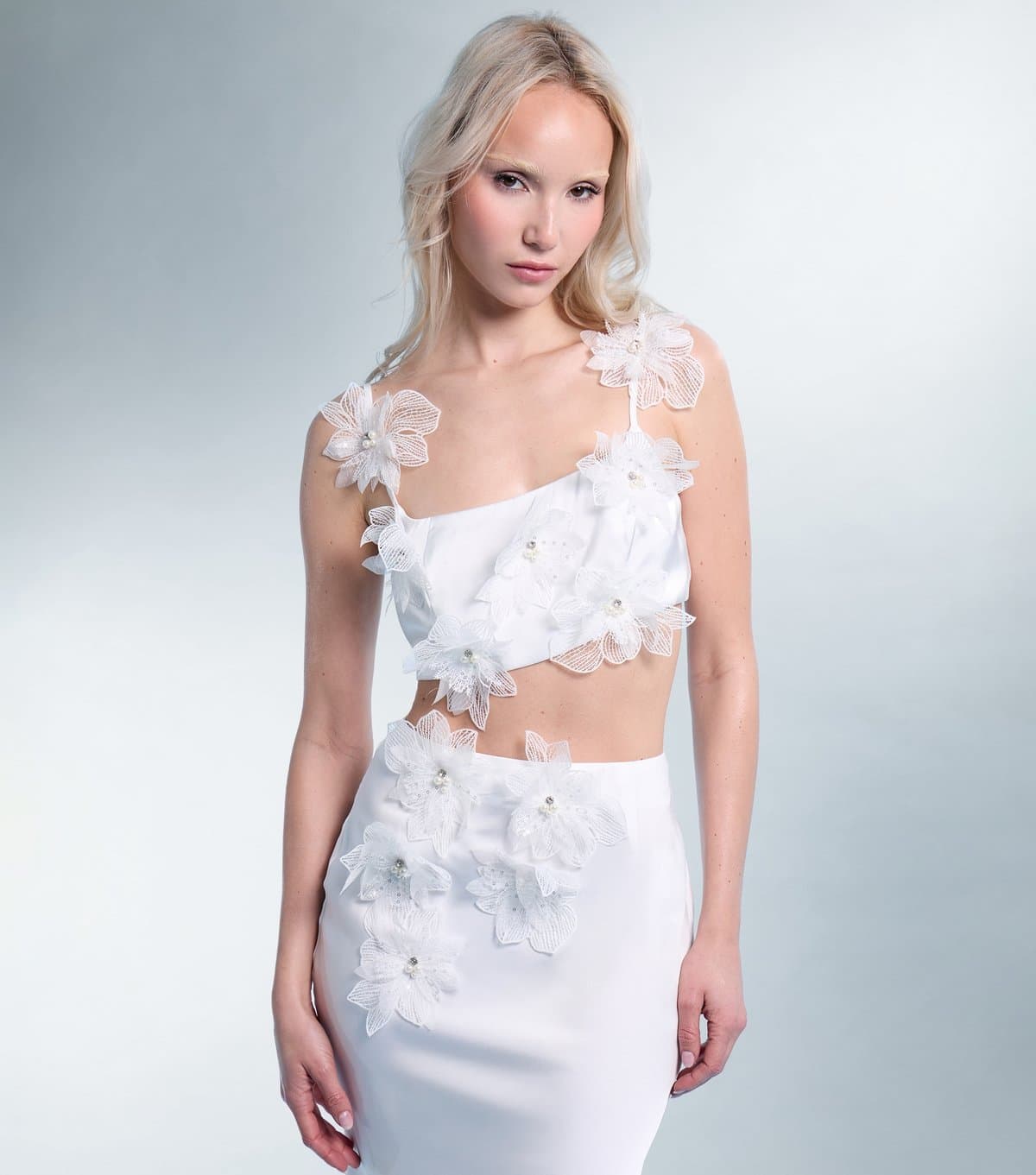 Public Desire Women's White Floral Appliqué Tie Satin Top Public Desire New Look