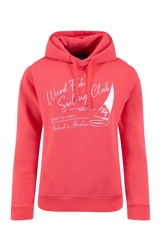 Weird Fish Weird Fish Women's Topaz Front Print Popover Hoodie in Coral - 2