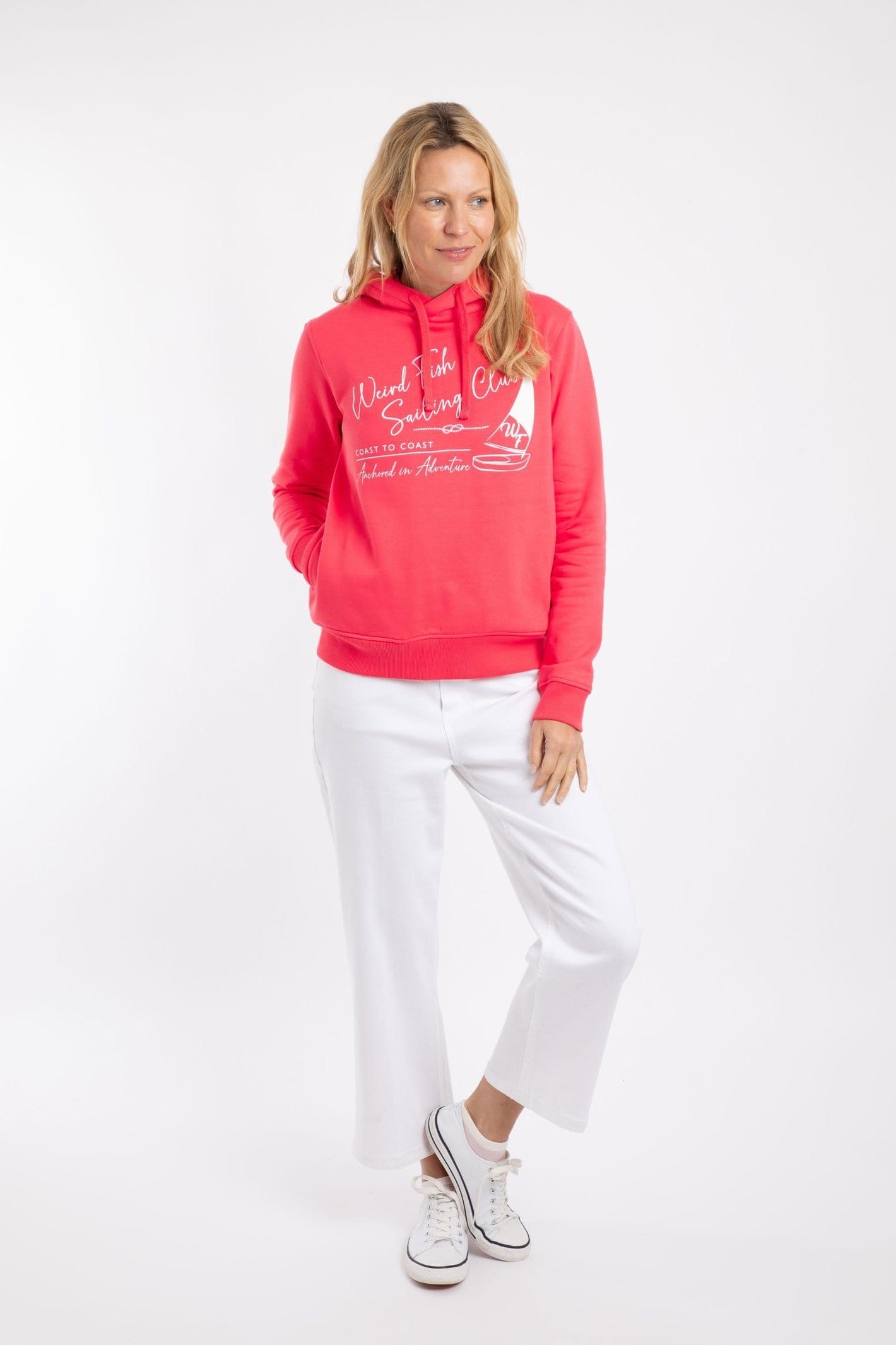Weird Fish Weird Fish Women's Topaz Front Print Popover Hoodie in Coral - 4