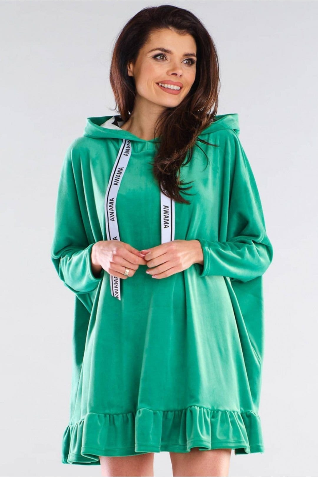 Love Lace Green Oversized Hooded Sweatshirt Dress with Logo Tape