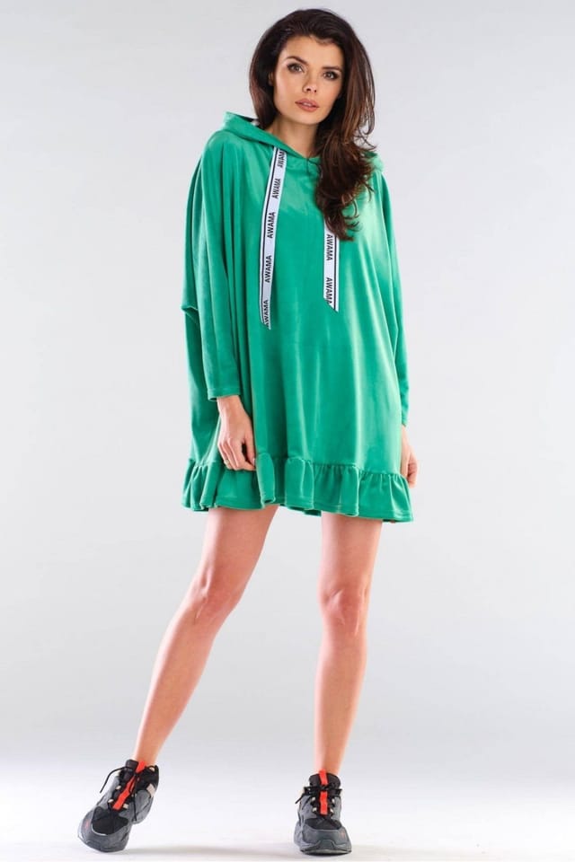 Love Lace Love Lace Women's Oversized Hooded Sweatshirt Dress with Logo Tape in Green - 2