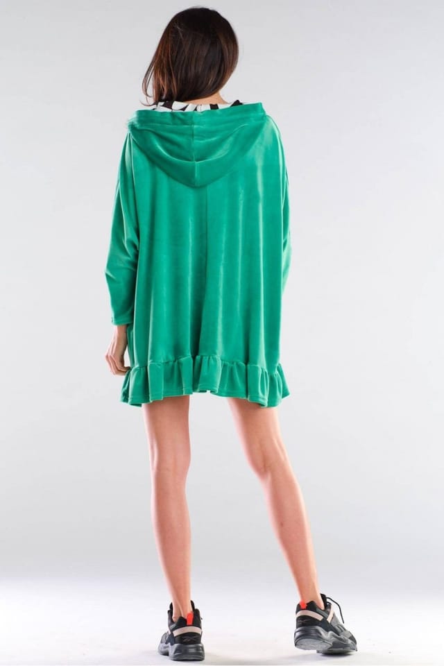 Love Lace Love Lace Women's Oversized Hooded Sweatshirt Dress with Logo Tape in Green - 3