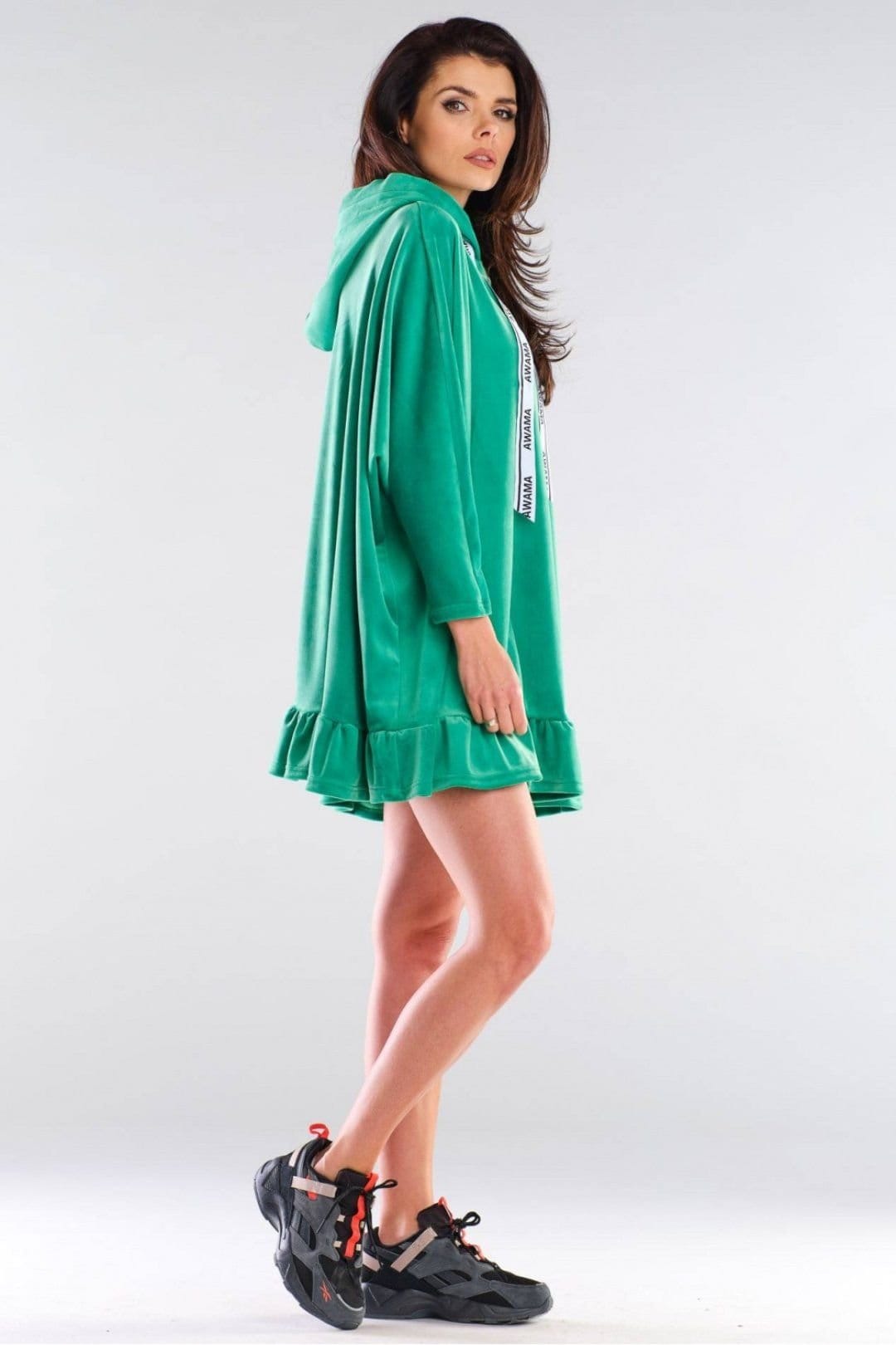 Love Lace Love Lace Women's Oversized Hooded Sweatshirt Dress with Logo Tape in Green - 4