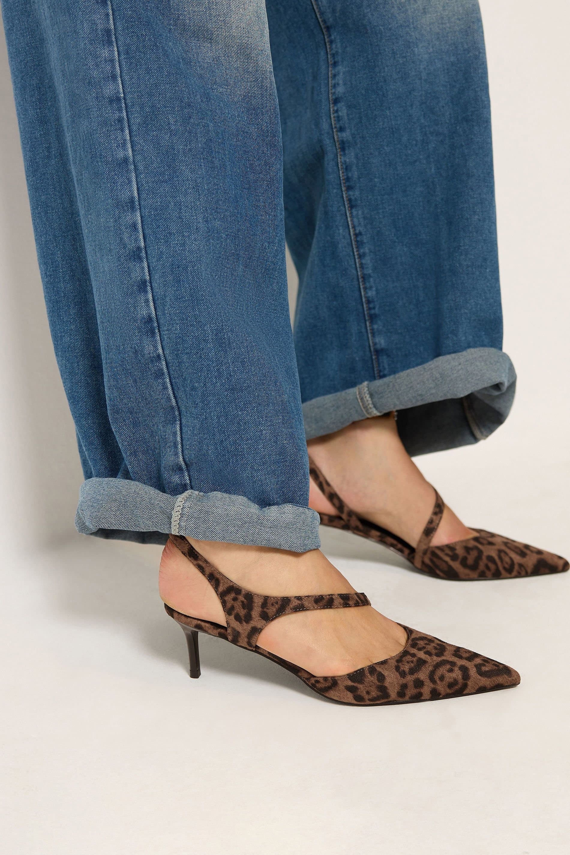 Long Tall Sally Long Tall Sally Women's Leopard Asymmetric Kitten Heels In Standard Fit in Brown