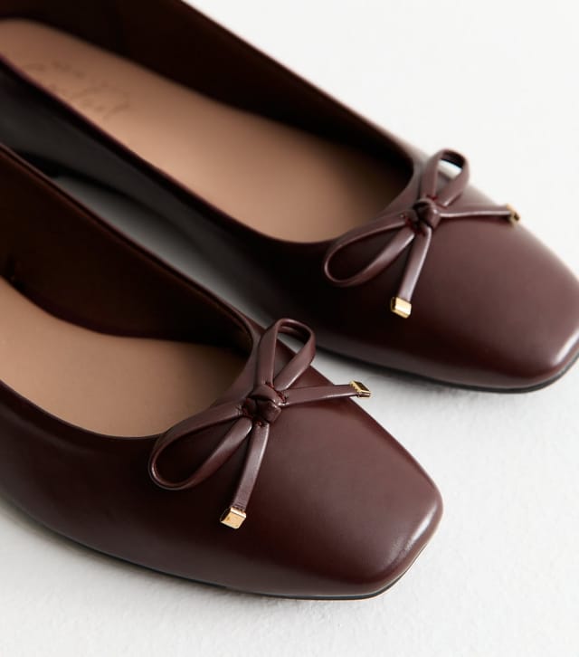 New Look Women's Burgundy Faux Leather Square Toe Ballerina Flats Vegan New Look - 3