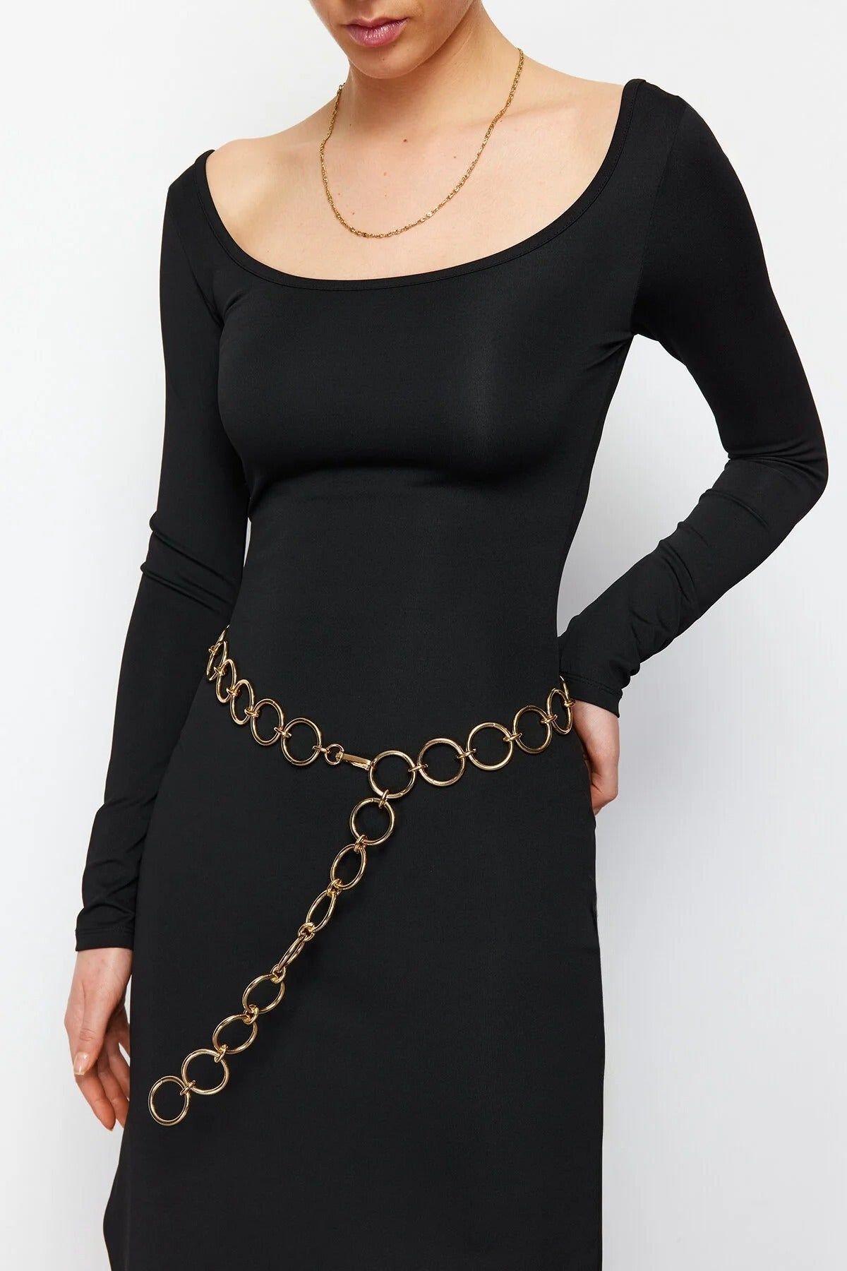 WOVCOR WOVCOR Women's Metal Ring Chain Waist Belt in Gold - 3