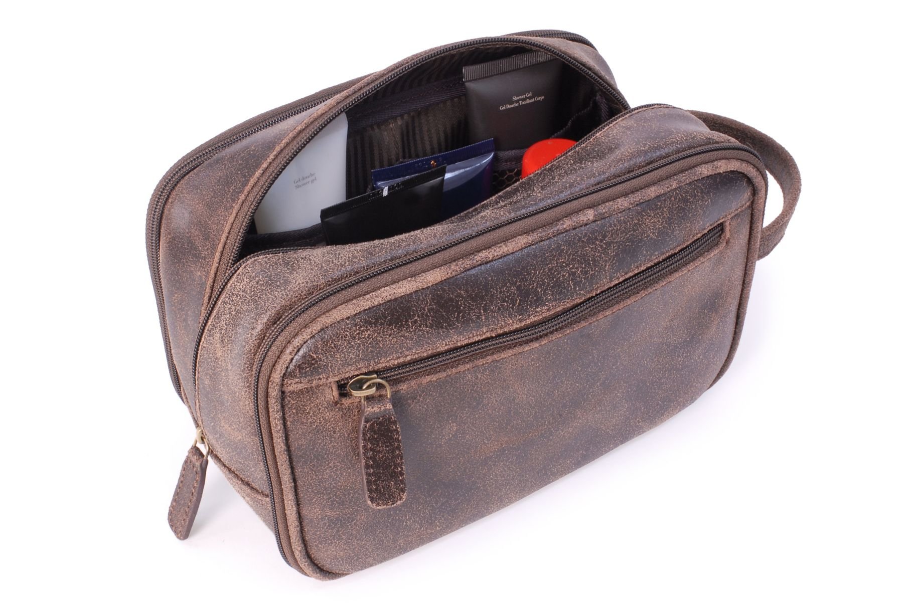 Bucklestone Bucklestone Men's Durham Leather Wash Bag in Brown - 3