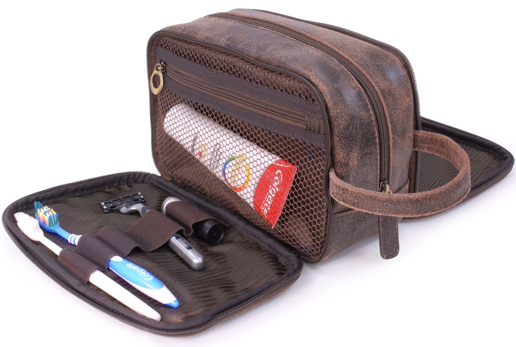 Bucklestone Bucklestone Men's Durham Leather Wash Bag in Brown - 4