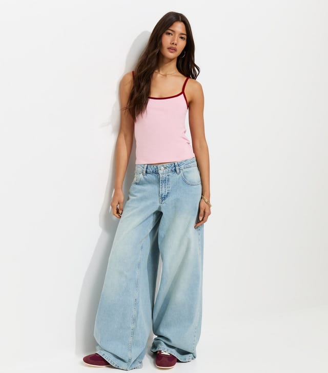 New Look Women's Pink Cotton Rich Contrast Trim Cami Top New Look - 3