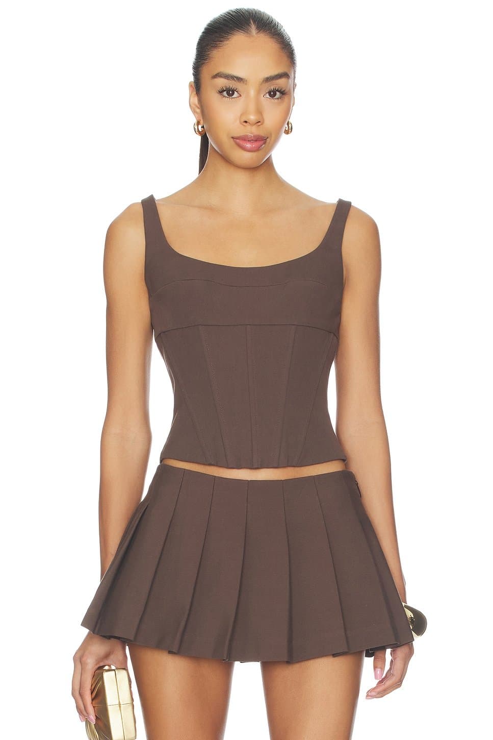 revolve Cult Gaia Olive Luwak Crop Top and Skirt Set