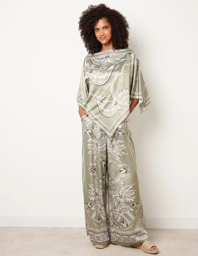 Blue Vanilla Scarf Print Trouser Set - 2