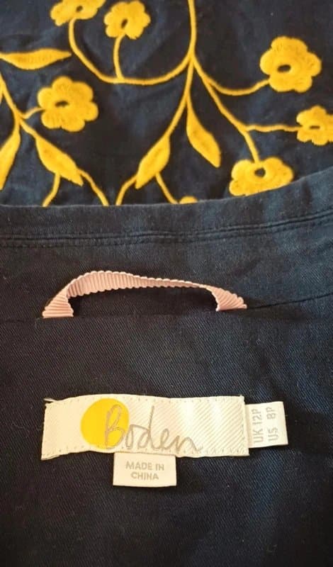 Boden Boden Navy Embroidered Back Cotton Jacket - size 12P