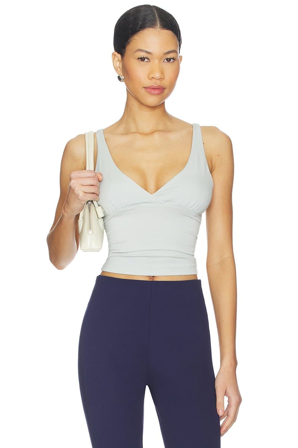 revolve Revolve Mist Grey V-Neck Crop Top