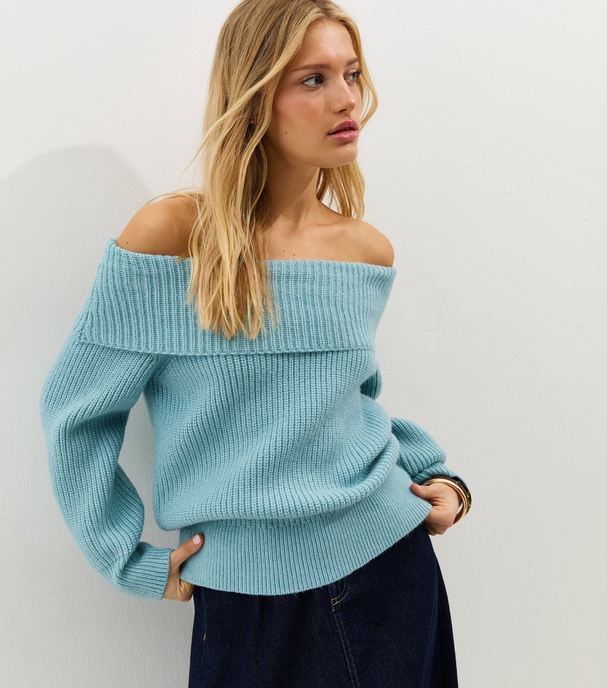 New Look Women's Blue Ribbed Bardot Knit Jumper New Look - 2