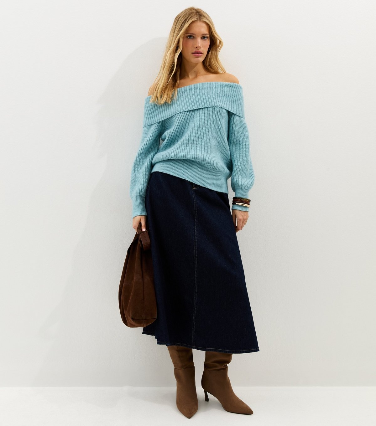 New Look Women's Blue Ribbed Bardot Knit Jumper New Look - 3