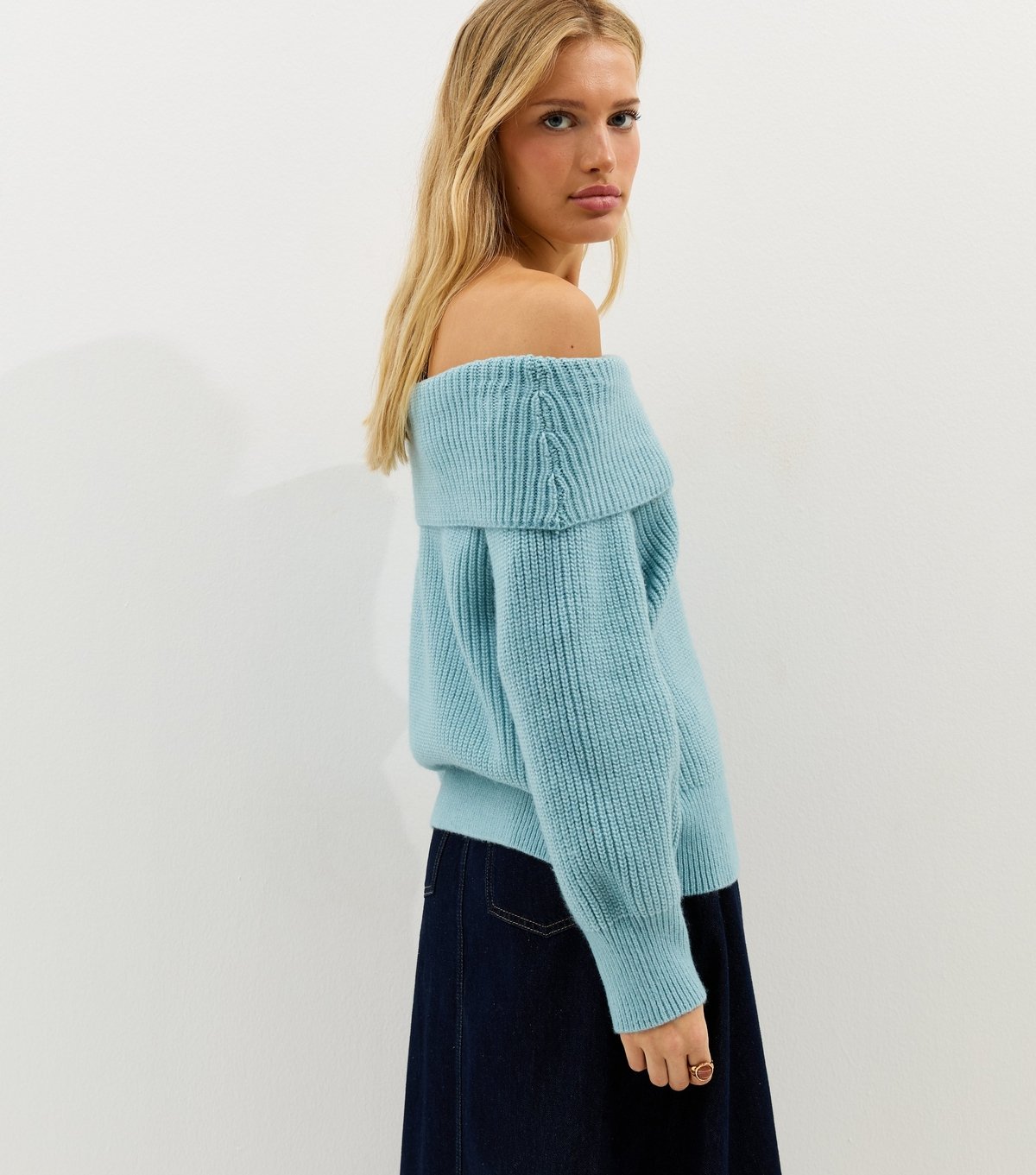 New Look Women's Blue Ribbed Bardot Knit Jumper New Look - 4