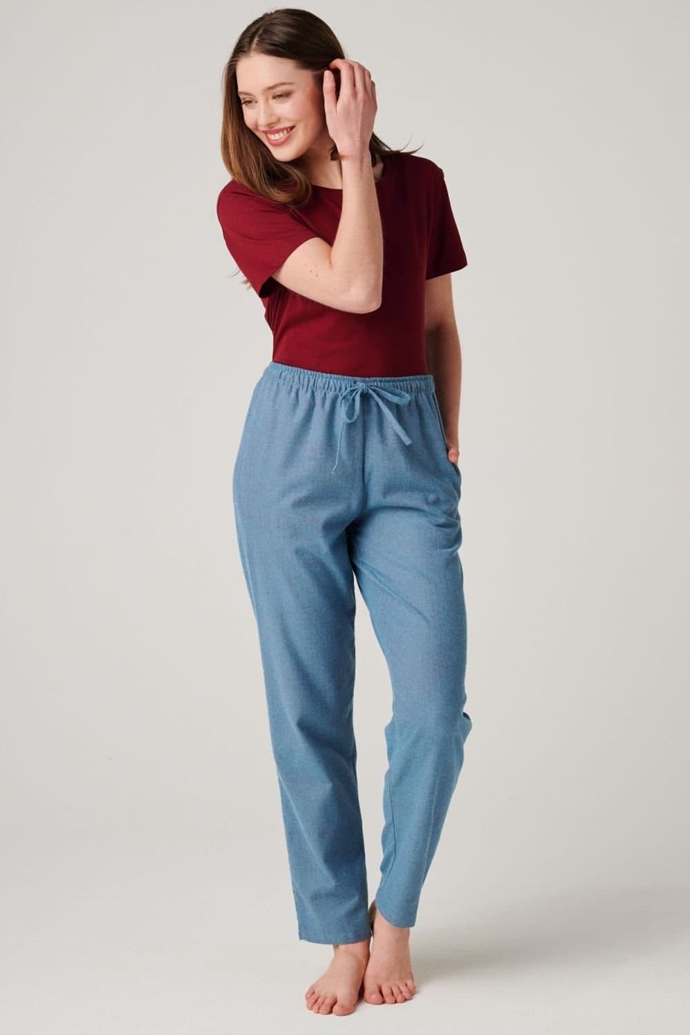 British Boxers British Boxers Women's "Stornoway" Herringbone Brushed Cotton Pyjama Trousers in Teal