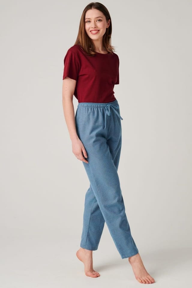 British Boxers British Boxers Women's "Stornoway" Herringbone Brushed Cotton Pyjama Trousers in Teal - 2