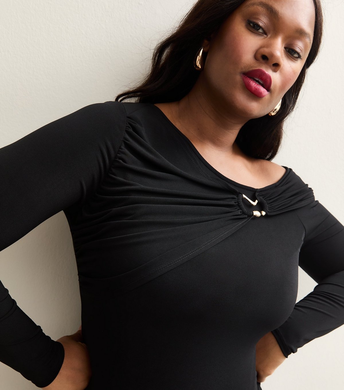 New Look Women's Curve Black Fallen Shoulder Midi Dress New Look - 2