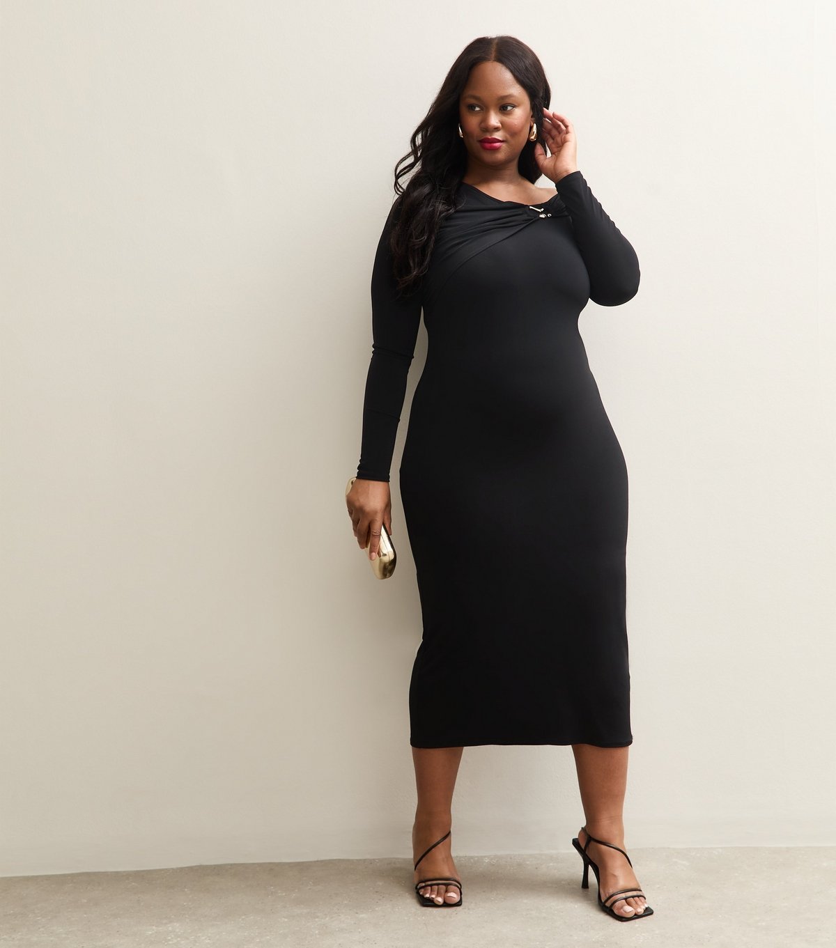 New Look Women's Curve Black Fallen Shoulder Midi Dress New Look - 3